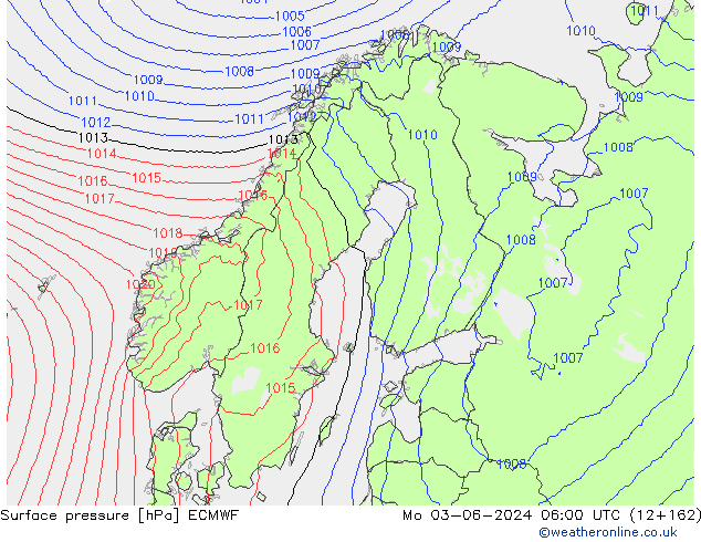 Pressione al suolo ECMWF lun 03.06.2024 06 UTC