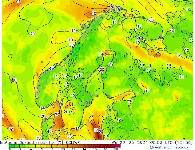 Isotachen Spread ECMWF wo 29.05.2024 00 UTC