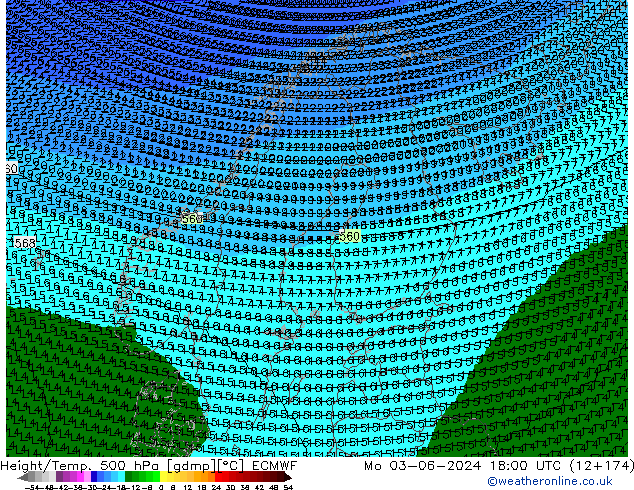 Height/Temp. 500 hPa ECMWF Mo 03.06.2024 18 UTC