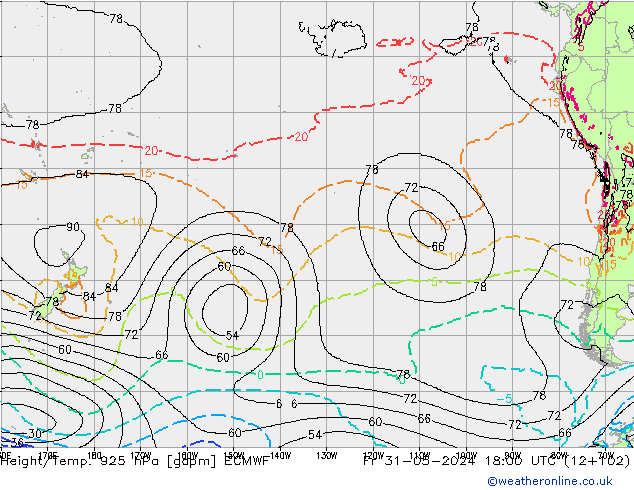 Height/Temp. 925 hPa ECMWF Fr 31.05.2024 18 UTC