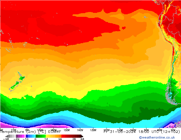 Temperature (2m) ECMWF Fr 31.05.2024 18 UTC