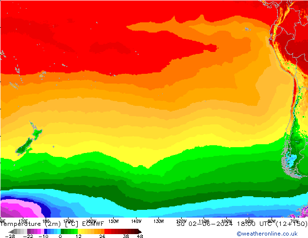 Temperatura (2m) ECMWF dom 02.06.2024 18 UTC