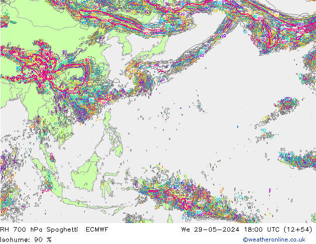 RH 700 hPa Spaghetti ECMWF We 29.05.2024 18 UTC