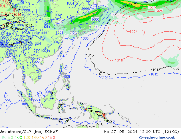 Jet Akımları/SLP ECMWF Pzt 27.05.2024 12 UTC