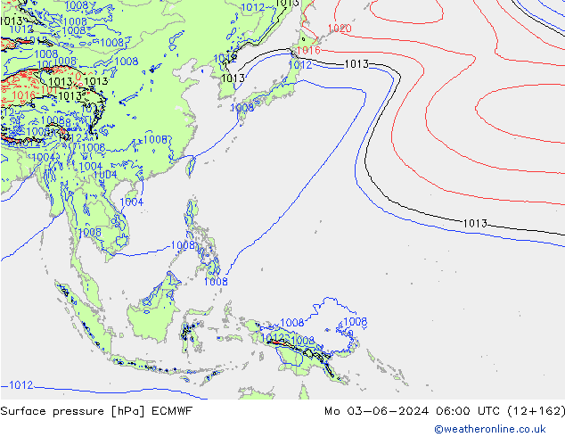 Surface pressure ECMWF Mo 03.06.2024 06 UTC