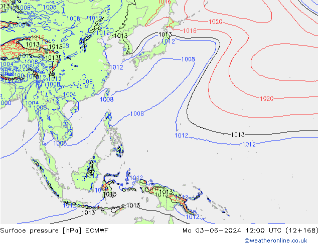 Bodendruck ECMWF Mo 03.06.2024 12 UTC