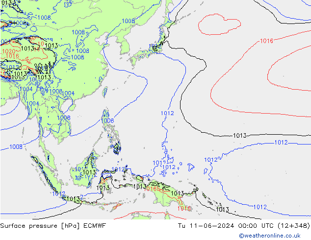 приземное давление ECMWF вт 11.06.2024 00 UTC