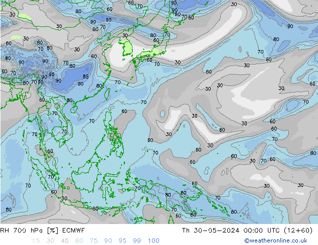 RH 700 hPa ECMWF Th 30.05.2024 00 UTC