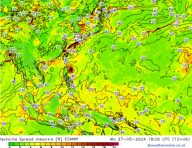 Izotacha Spread ECMWF pon. 27.05.2024 18 UTC