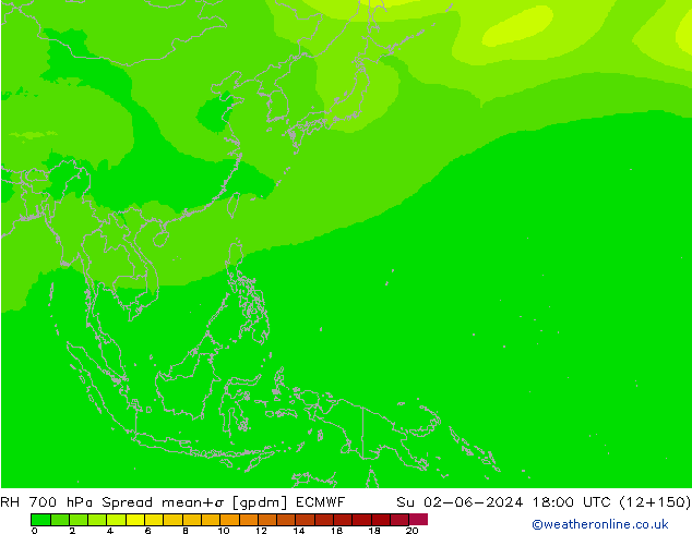 700 hPa Nispi Nem Spread ECMWF Paz 02.06.2024 18 UTC