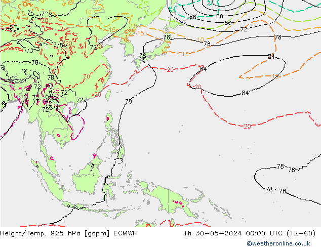 Hoogte/Temp. 925 hPa ECMWF do 30.05.2024 00 UTC