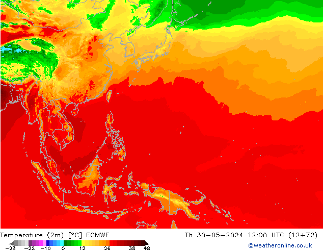 Temperatura (2m) ECMWF gio 30.05.2024 12 UTC