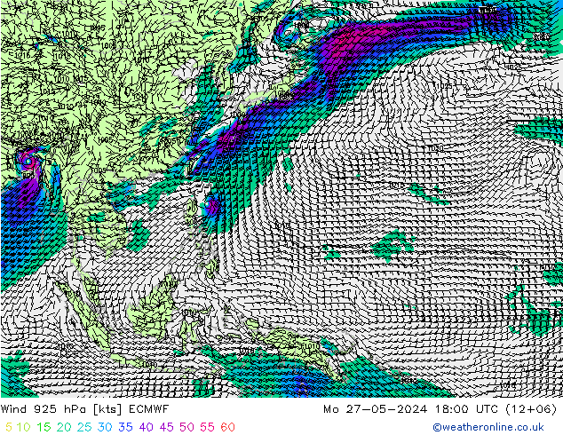 ветер 925 гПа ECMWF пн 27.05.2024 18 UTC