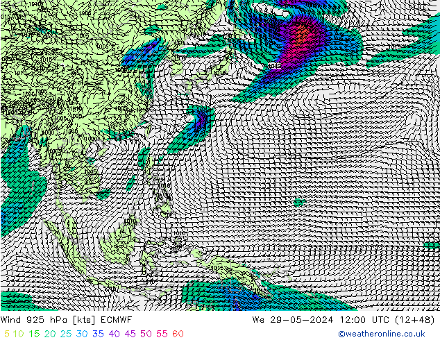 Wind 925 hPa ECMWF wo 29.05.2024 12 UTC