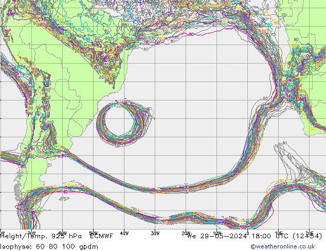 Height/Temp. 925 hPa ECMWF We 29.05.2024 18 UTC