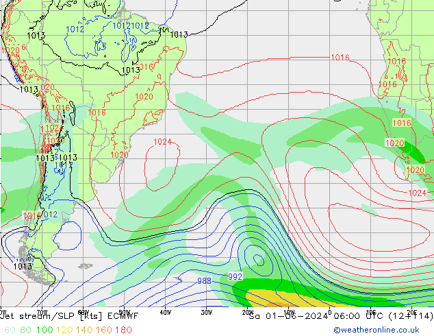 Corriente en chorro ECMWF sáb 01.06.2024 06 UTC