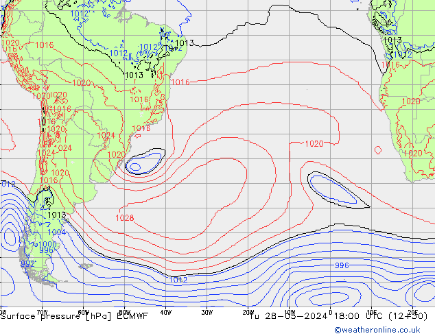 Atmosférický tlak ECMWF Út 28.05.2024 18 UTC