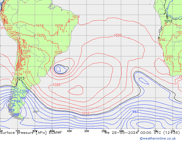 Atmosférický tlak ECMWF St 29.05.2024 00 UTC