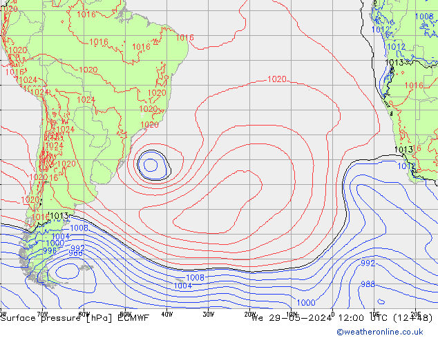 Pressione al suolo ECMWF mer 29.05.2024 12 UTC