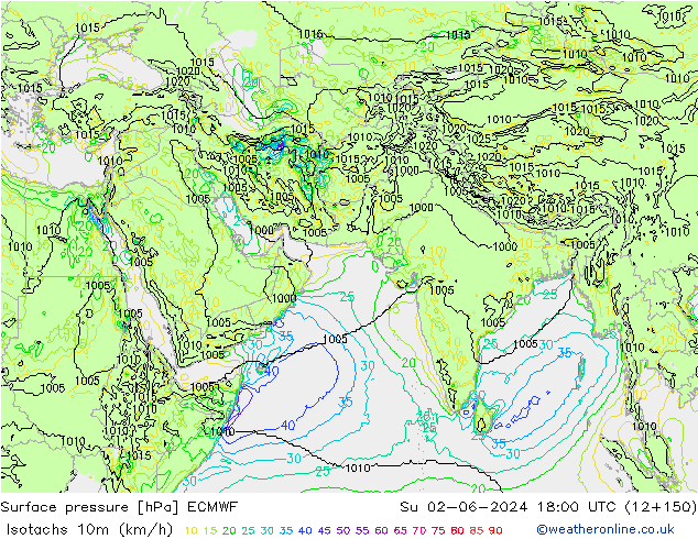 Isotachs (kph) ECMWF Вс 02.06.2024 18 UTC