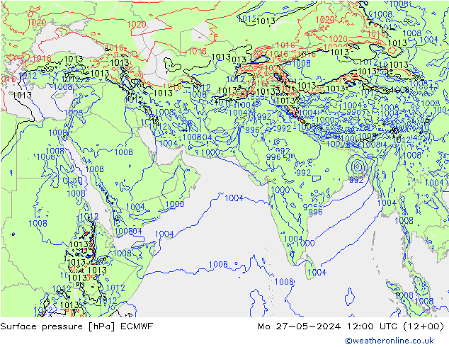 Presión superficial ECMWF lun 27.05.2024 12 UTC