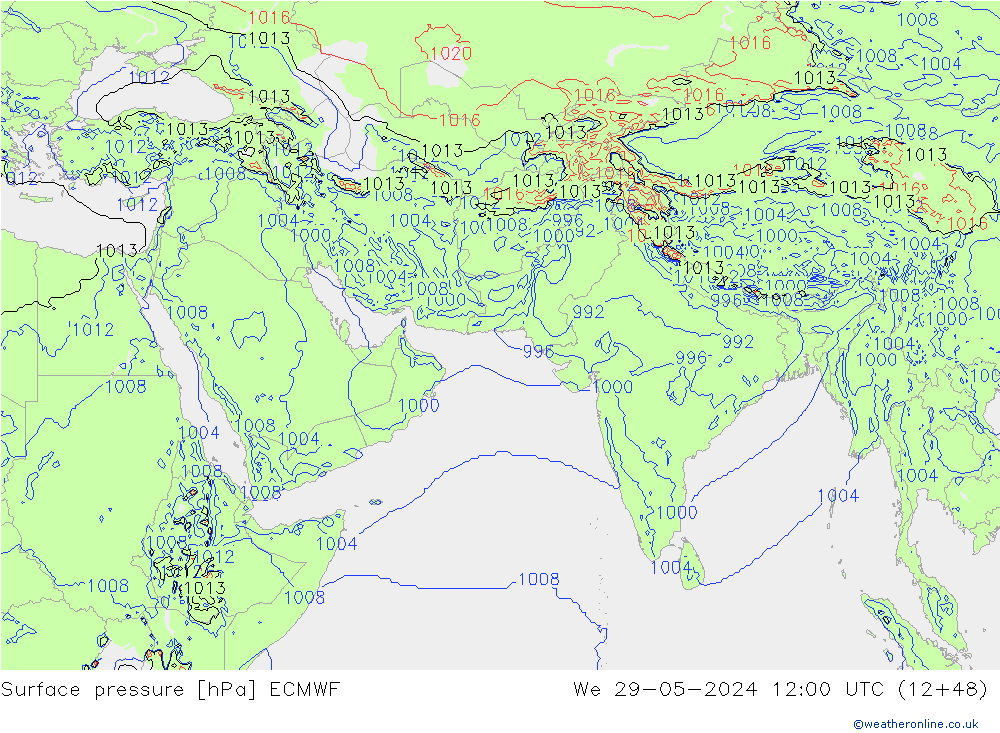 Presión superficial ECMWF mié 29.05.2024 12 UTC