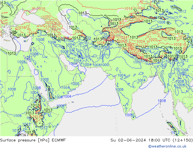 Presión superficial ECMWF dom 02.06.2024 18 UTC