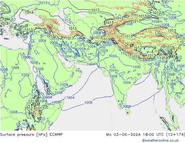 pressão do solo ECMWF Seg 03.06.2024 18 UTC