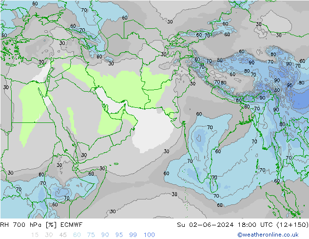 RH 700 hPa ECMWF So 02.06.2024 18 UTC