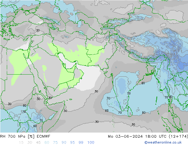 RH 700 hPa ECMWF lun 03.06.2024 18 UTC