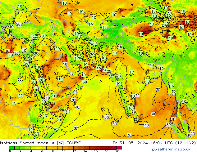 Isotaca Spread ECMWF vie 31.05.2024 18 UTC