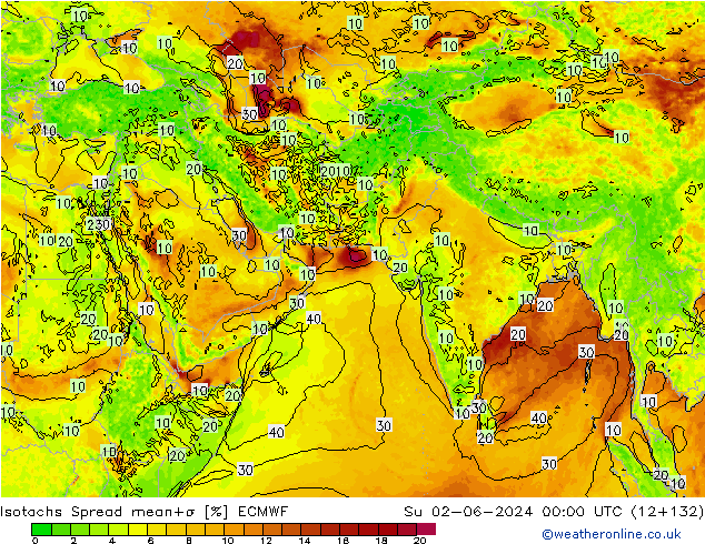 Izotacha Spread ECMWF nie. 02.06.2024 00 UTC