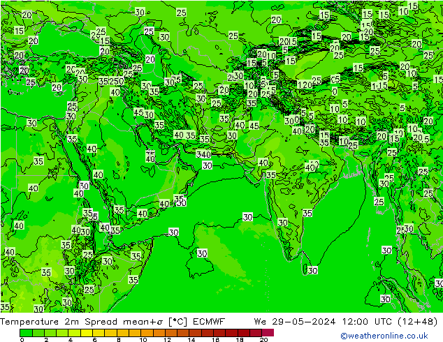 Temperature 2m Spread ECMWF St 29.05.2024 12 UTC