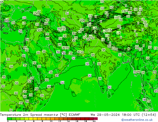 Sıcaklık Haritası 2m Spread ECMWF Çar 29.05.2024 18 UTC