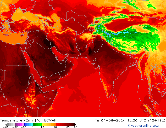 Sıcaklık Haritası (2m) ECMWF Sa 04.06.2024 12 UTC