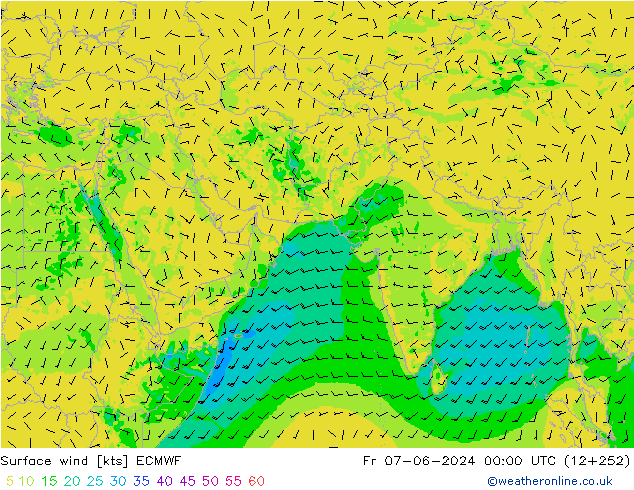 Surface wind ECMWF Pá 07.06.2024 00 UTC