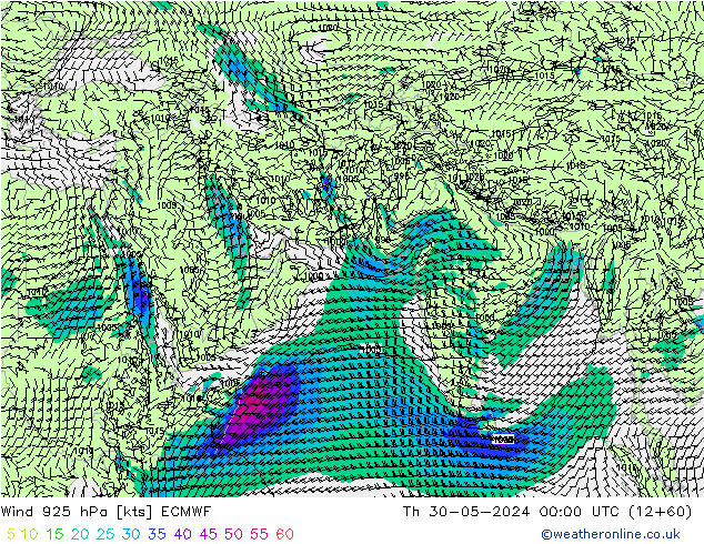 Wind 925 hPa ECMWF Do 30.05.2024 00 UTC