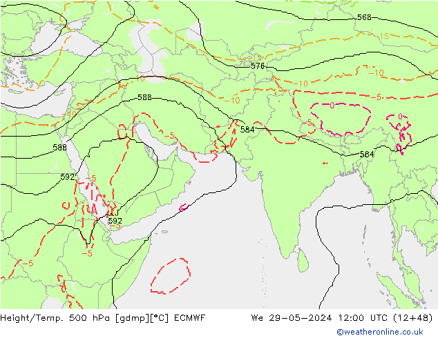 Hoogte/Temp. 500 hPa ECMWF wo 29.05.2024 12 UTC