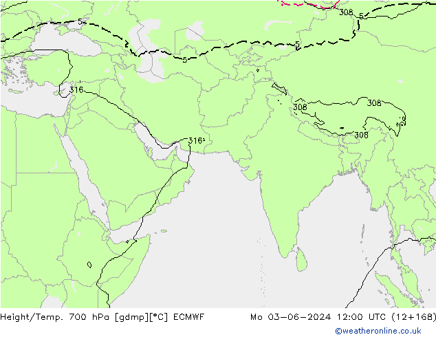 Height/Temp. 700 hPa ECMWF Seg 03.06.2024 12 UTC