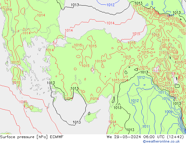 Luchtdruk (Grond) ECMWF wo 29.05.2024 06 UTC