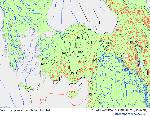 Pressione al suolo ECMWF gio 30.05.2024 18 UTC