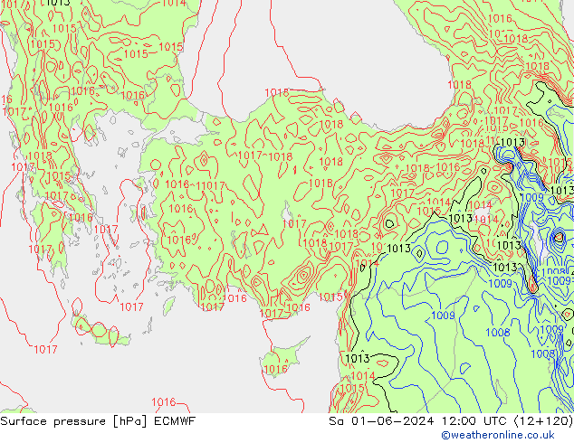 Atmosférický tlak ECMWF So 01.06.2024 12 UTC