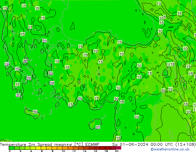 Temperatura 2m Spread ECMWF Sáb 01.06.2024 00 UTC
