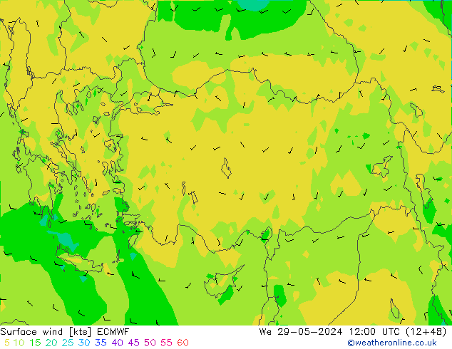 Vent 10 m ECMWF mer 29.05.2024 12 UTC