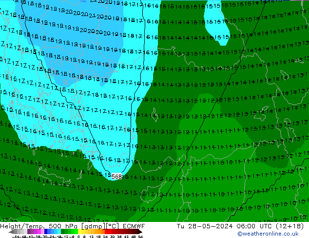 Geop./Temp. 500 hPa ECMWF mar 28.05.2024 06 UTC