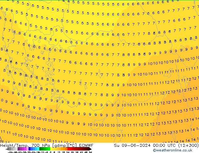 Height/Temp. 700 гПа ECMWF Вс 09.06.2024 00 UTC