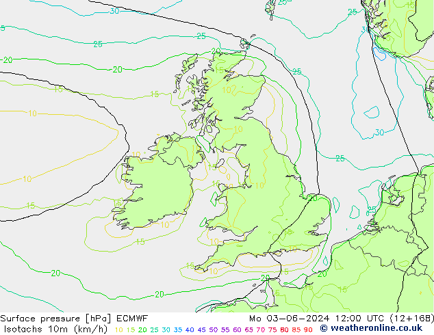 Eşrüzgar Hızları (km/sa) ECMWF Pzt 03.06.2024 12 UTC