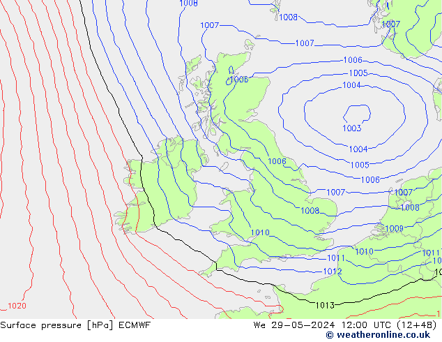 Surface pressure ECMWF We 29.05.2024 12 UTC