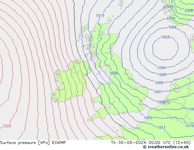 Atmosférický tlak ECMWF Čt 30.05.2024 00 UTC