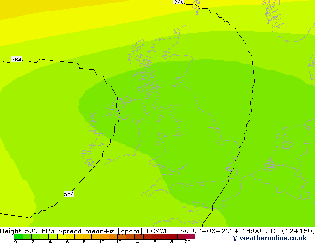 Height 500 hPa Spread ECMWF So 02.06.2024 18 UTC